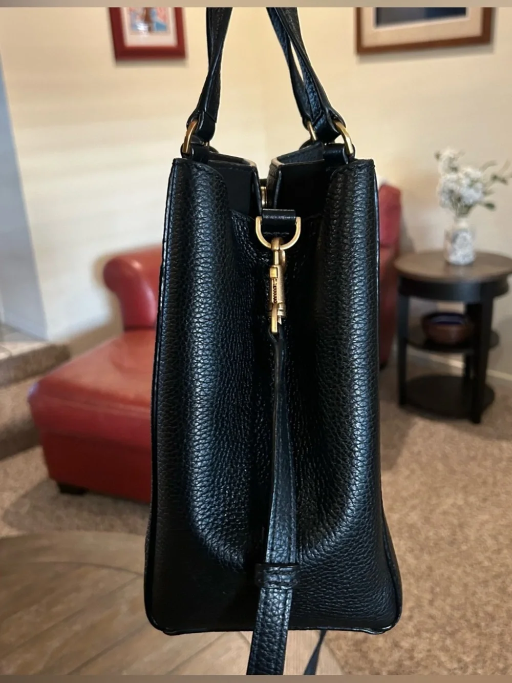 Tory Burch McGraw Black Pebbled Leather Carryall Tote Bag with Matching Wallet